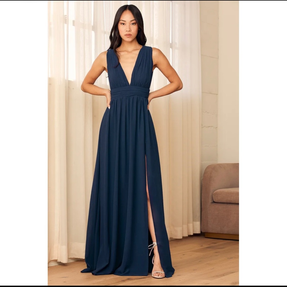 Lulus navy blue deep v maxi dress